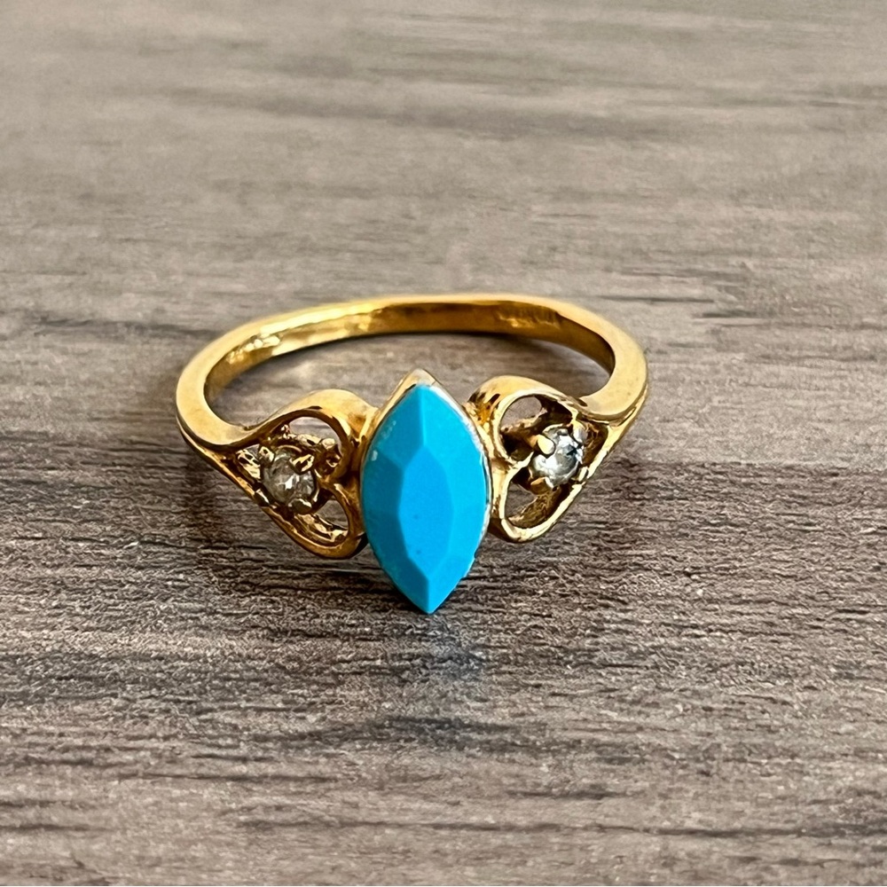 Vintage Avon Spinel and Faux Turquoise Gold Ring - Size 7